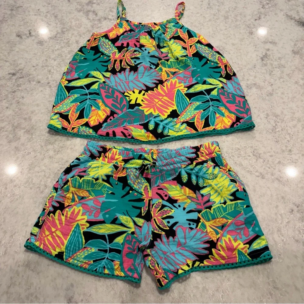 Tropical Gauze Tank Top and Shorts Matching Set - Size L (10/12)